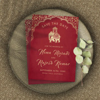 Indian Wedding Save The Date Gold Ganesha Invitati