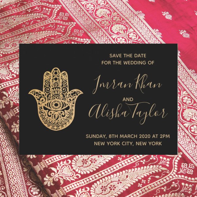 Indian Wedding Save the date Gold hamsa Henna (Creator Uploaded)