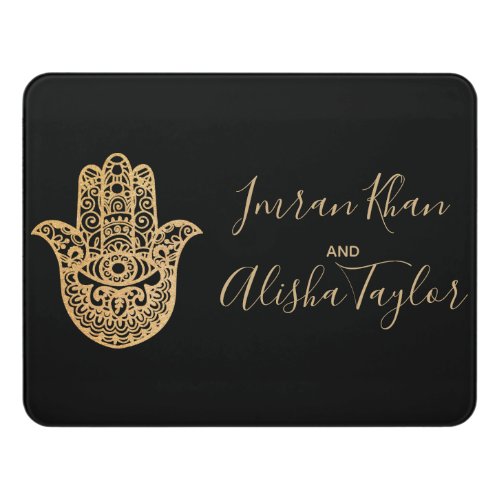 Indian Wedding Save the date Gold hamsa Henna Door Sign