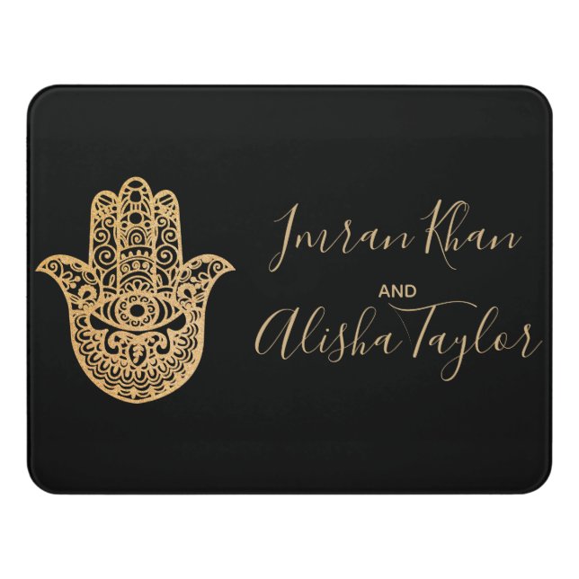 Indian Wedding Save the date Gold hamsa Henna Door Sign (Contemporary Front)