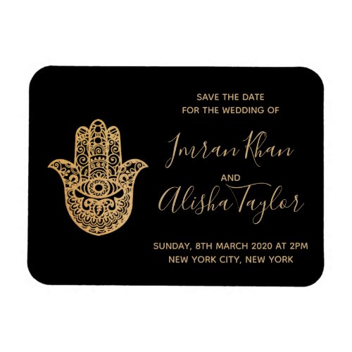 Indian Wedding Save the date Gold hamsa Henna Magnet