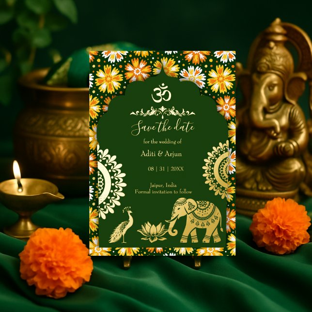 indian wedding save the date gold indian motif  foil invitation (Creator Uploaded)