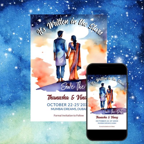 Indian wedding save the date its written in stars invitation