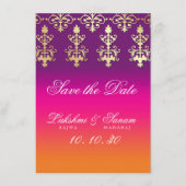 Indian Wedding Save the Date Purple Orange  Enclosure Card (Front)