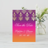 Indian Wedding Save the Date Purple Orange  Enclosure Card (Standing Front)