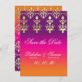 Indian Wedding Save the Date Purple Orange  Enclosure Card (Front/Back)