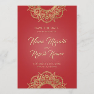 Indian Wedding, Save The Date, Red and Gold Date