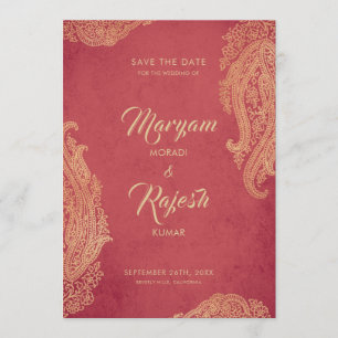 Indian Wedding, Save The Date, Red, Gold, Mehndi Date