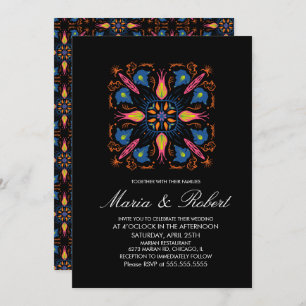Indian Wedding Theme Elephant Floral Black Invitation