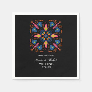 Indian Wedding Theme Elephant Floral Black    Napkins
