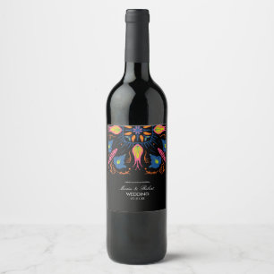 Indian Wedding Theme Elephant Floral Black   Wine Label