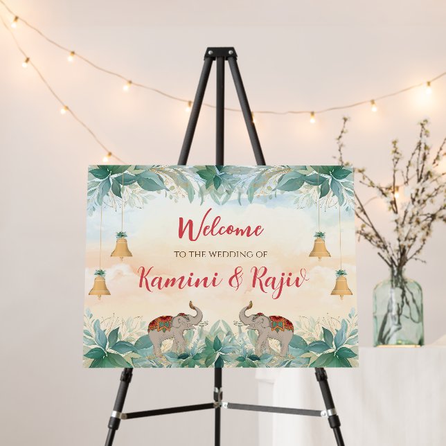Indian wedding welcome board with Indian Elephant (In Situ (Stand))