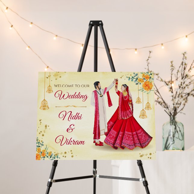 Indian wedding welcome poster & Hindu welcome sign (In Situ (Stand))