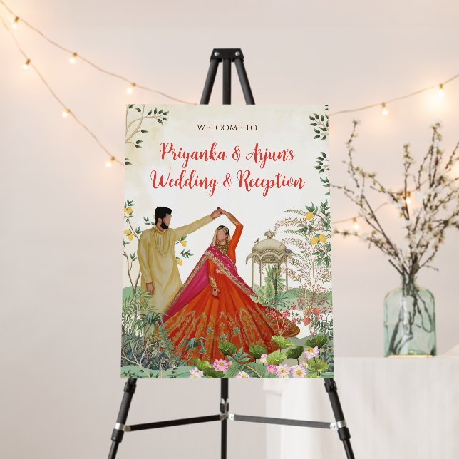 Indian Wedding Welcome sign as Hindu Wedding signs (In Situ (Stand))