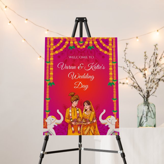 Indian Wedding Welcome sign Hindu wedding sign (In Situ (Stand))