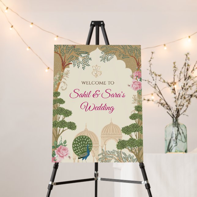 Indian Wedding Welcome sign Hindu Wedding signs (In Situ (Stand))