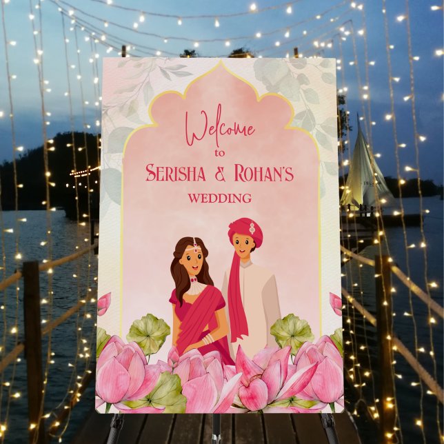 Indian wedding welcome sign lotus bridal couple (Creator Uploaded)