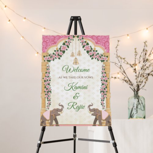 Indian wedding welcome sign with Indian Elephant