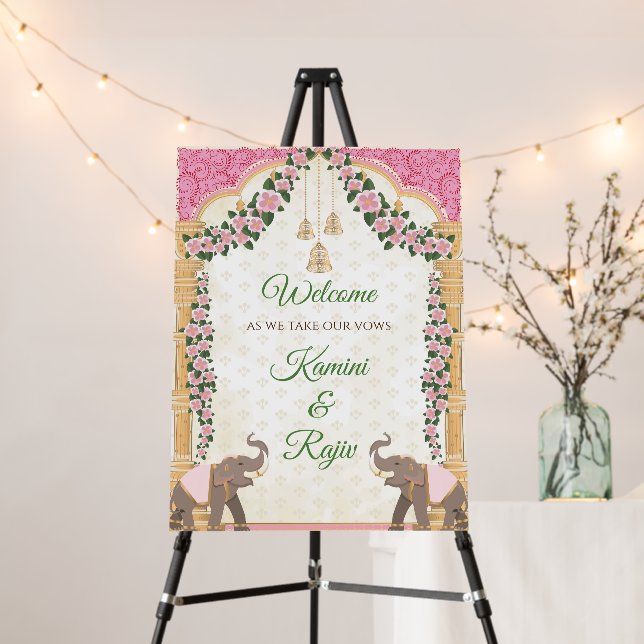 Indian wedding welcome sign with Indian Elephant (In Situ (Stand))
