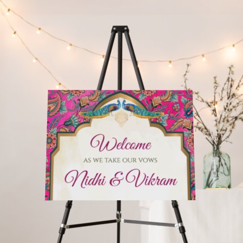 Indian welcome wedding poster with Indian Peacock
