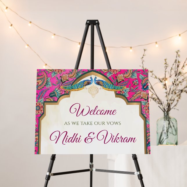 Indian welcome wedding poster with Indian Peacock (In Situ (Stand))