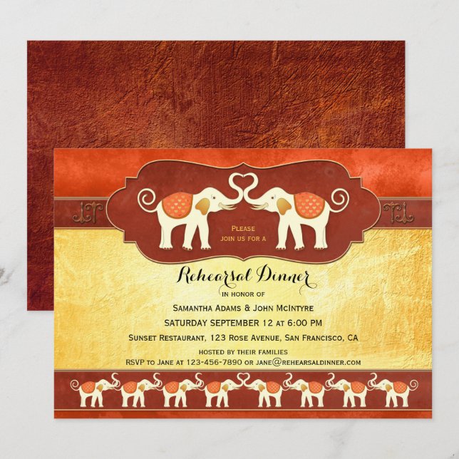 Indian White Elephants Rehearsal Dinner Invitation (Front/Back)