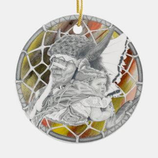 Indian with Baby Ceramic Ornament