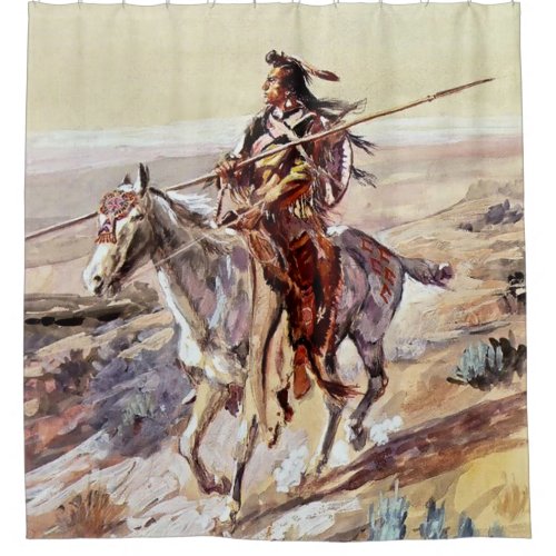 Indian With Spear Cowboy Art by Charles Russell Shower Curtain