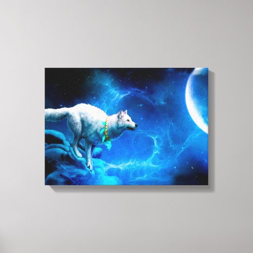 Indian wolf and the full moon canvas print