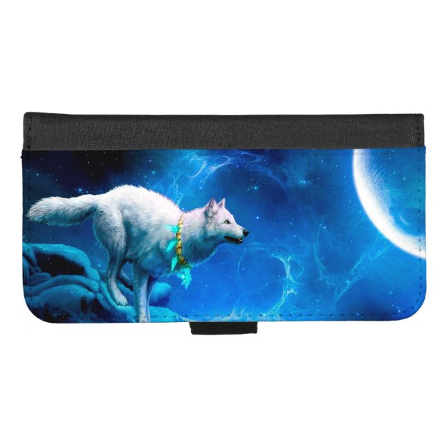 Indian wolf and the full moon iPhone wallet case (Front (Horizontal))
