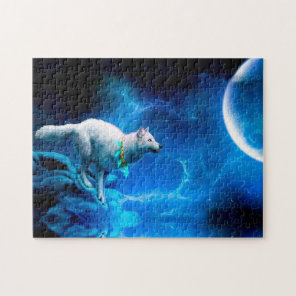 Indian wolf and the full moon jigsaw puzzle