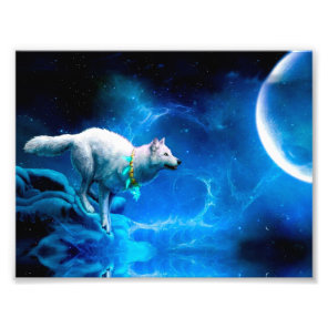 Indian wolf and the full moon photo print