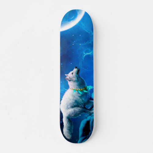 Indian wolf and the full moon skateboard