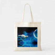 Indian wolf and the full moon tote bag