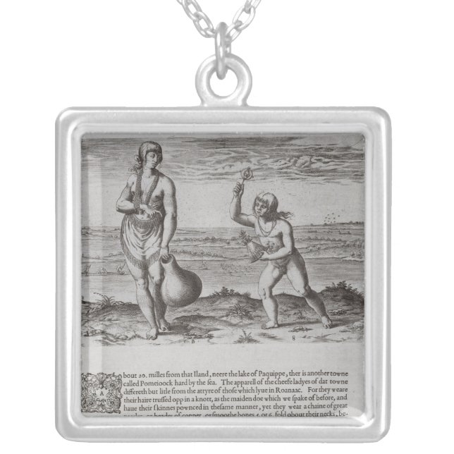 Indian Woman and Young Girl Silver Plated Necklace (Front)