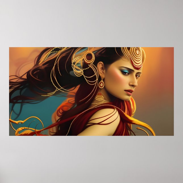 Indian woman colorful red blue jewels Poster (Front)
