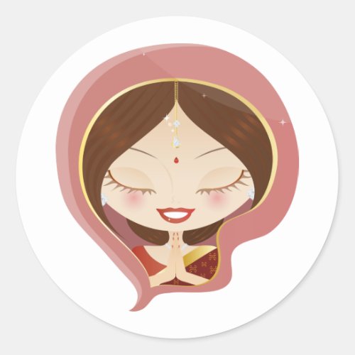 Indian Woman Praying Classic Round Sticker