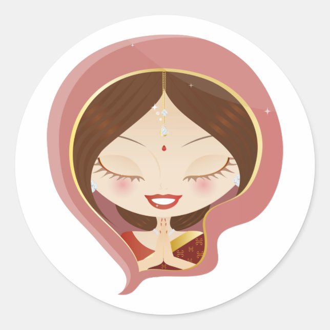 Indian Woman Praying Classic Round Sticker (Front)