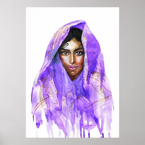 Indian woman watercolor portrait artwork poster