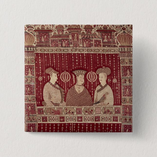 Indian woman with European traders, Madras Pinback Button (Front)