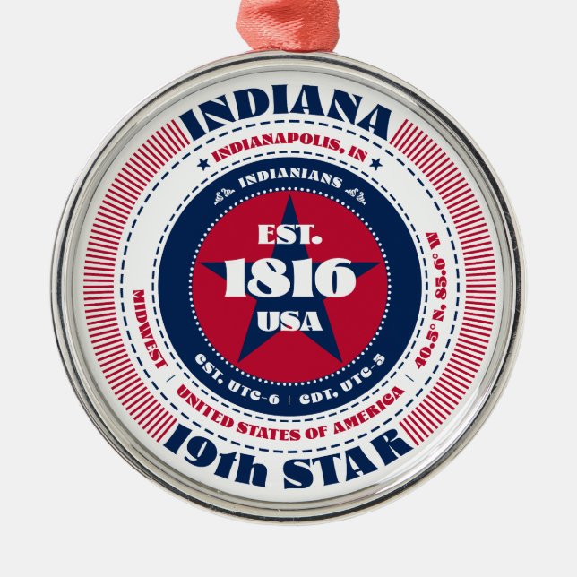Indiana 19th State Christmas Ornament (Front)