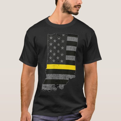 Indiana 911 Thin Yellow Line Emergency Police Disp T_Shirt