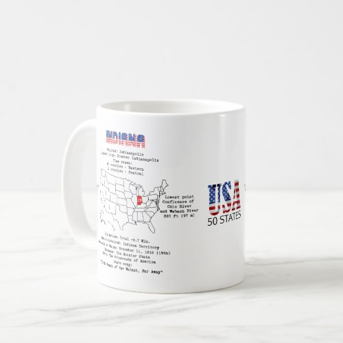 Indiana American state on a map and useful info Coffee Mug