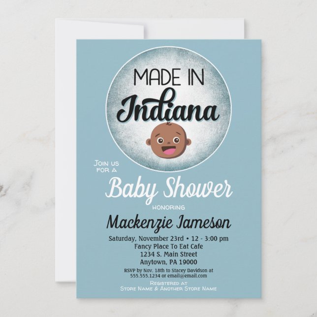 Indiana Baby Shower African American Blue Baby Invitation (Front)