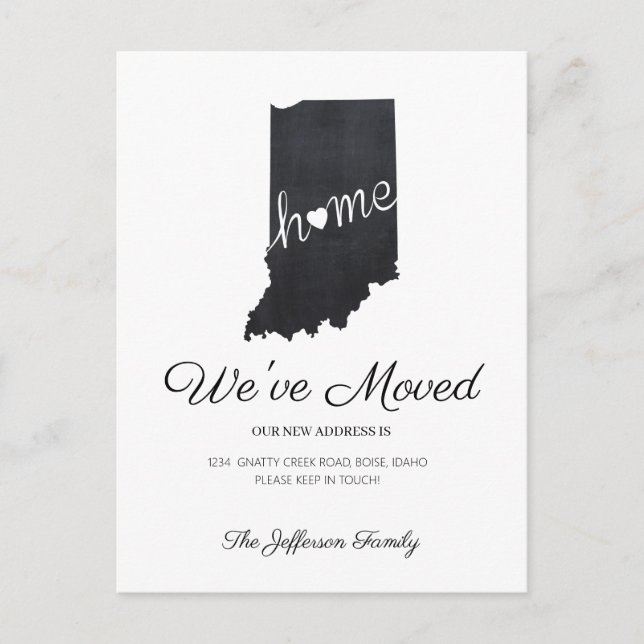 Indiana Chalkboard State Map Moving Postcard (Front)