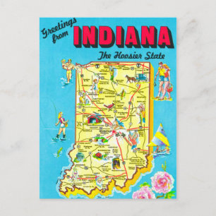  Indiana Colorful Map Postcard