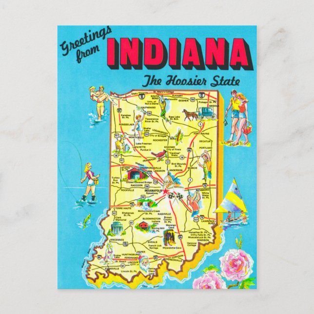  Indiana Colorful Map Postcard (Front)