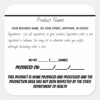 Indiana cottage law sticker home based food