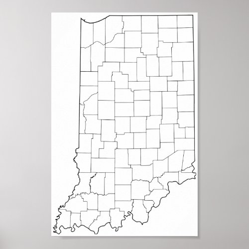 Indiana Counties Blank Outline Map Poster