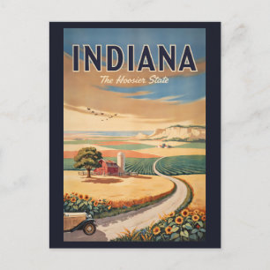 Indiana Countryside Illustration Travel Art Retro Postcard